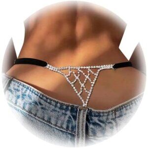 Women Gold Crystal Thong Panties Stretch Rope Bikini Low Back Panties Underwear